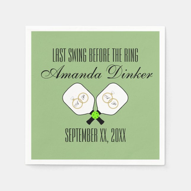 Last Swing Before the Ring Wedding Pickleball Sage Napkins (Front)