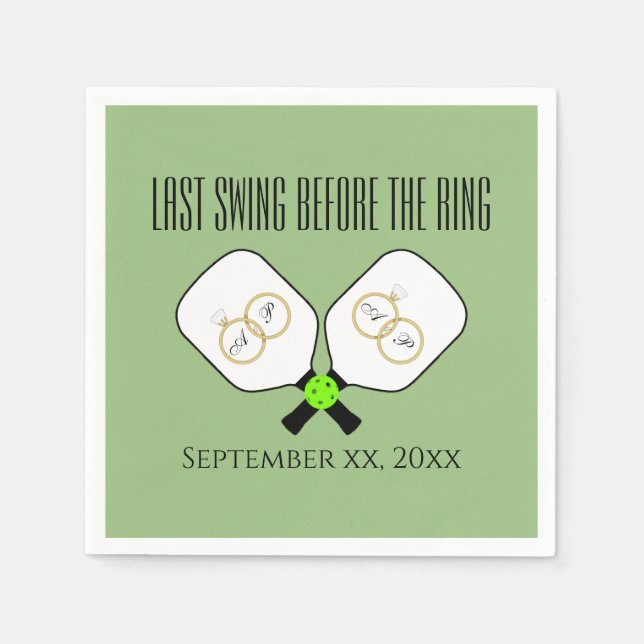 Last Swing Before the Ring Wedding Pickleball Sage Napkins (Front)