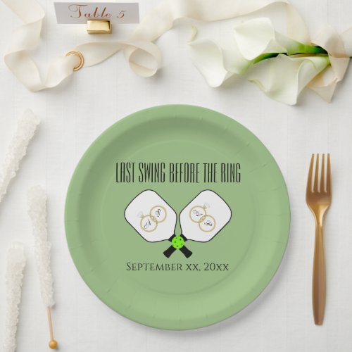 Last Swing Before the Ring Wedding Pickleball Sage Paper Plates