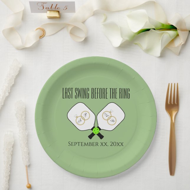 Last Swing Before the Ring Wedding Pickleball Sage Paper Plates (Wedding)