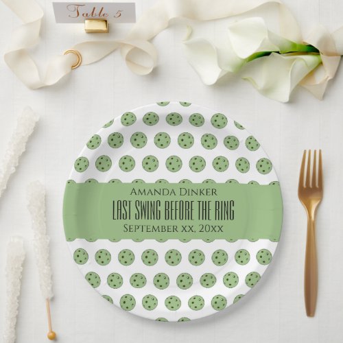 Last Swing Before the Ring Wedding Pickleball Sage Paper Plates