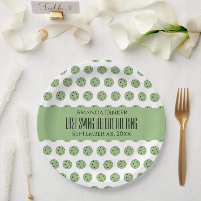 Last Swing Before the Ring Wedding Pickleball Sage Paper Plates (Wedding)
