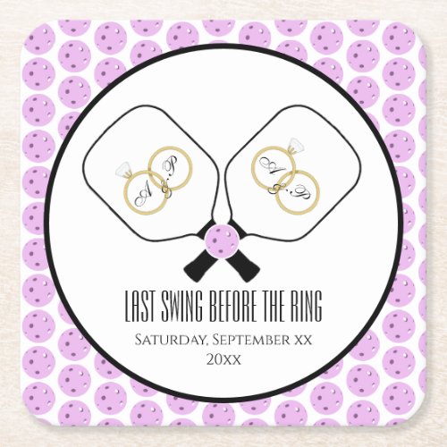 Last Swing Before the Ring Wedding Pickleball  Square Paper Coaster