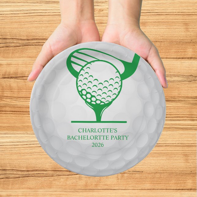 Last Swing Golf Bachelorette Pink Green Paper Plates (Creator Uploaded)