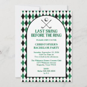 Last Swing Golf Country Club Bachelor Black Green Invitation