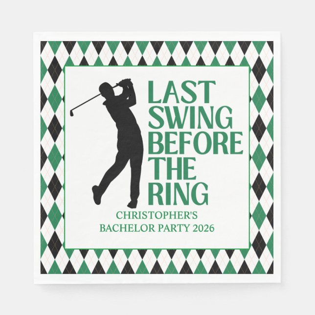 Last Swing Golf Country Club Bachelor Black Green Napkins (Front)