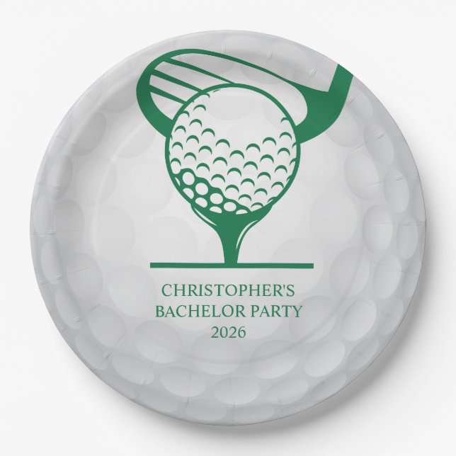 Last Swing Golf Country Club Bachelor Black Green Paper Plates (Front)