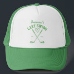 Last swing golf country club Bachelorette favors Trucker Hat<br><div class="desc">Last swing before the ring golf country club themed Bachelorette weekend bride bridesmaid favors and gifts personalized bachelorette sports hat,  bachelorette party sage green golf themed sports cap bridesmaid gifts bridal party favors</div>