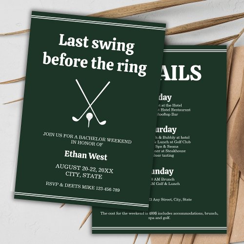 Last Swing Golf Stylish Bachelor Weekend Itinerary Invitation