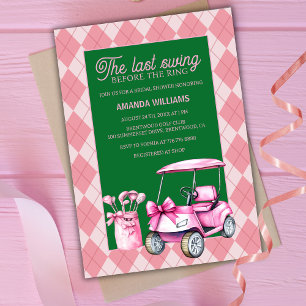Last Swing Pink & Green Argyle Golf Bridal Shower Invitation