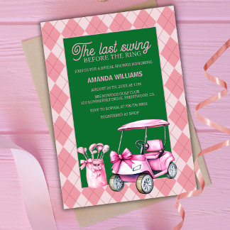 Last Swing Pink & Green Argyle Golf Bridal Shower Invitation