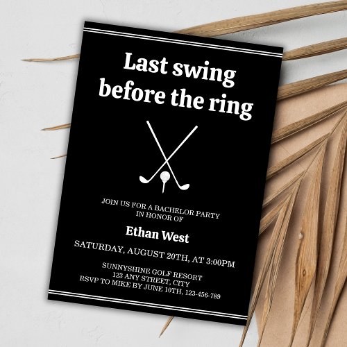 Last Swing Stylish Black White Golf Bachelor Party Invitation