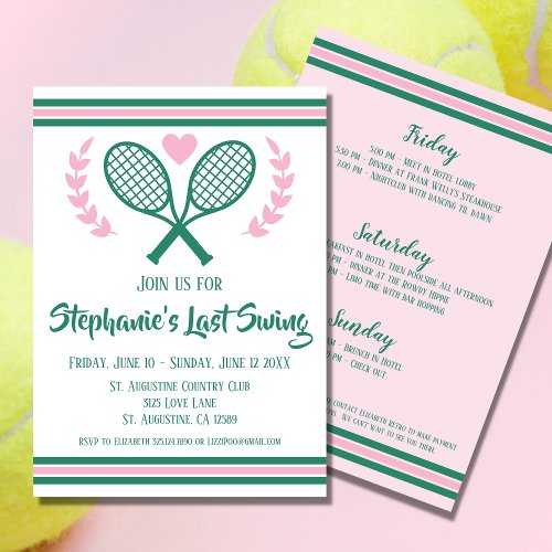 Last Swing Tennis Country Club Bachelorette Invitation