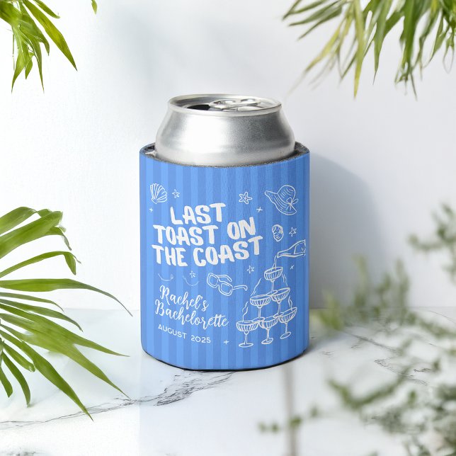 Last Toast Bachelorette Can Cooler – Retro Stripes (Last Toast on the Coast Beach Bachelorette Can Coozie)