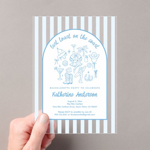 Last Toast Blue Beach Life Bachelorette Party Acrylic Invitations