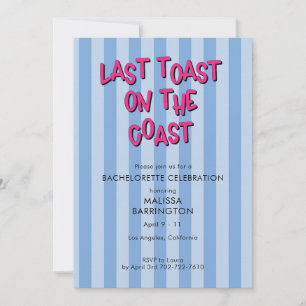 Last Toast Blue Striped Bachelorette w/QR Code Invitation
