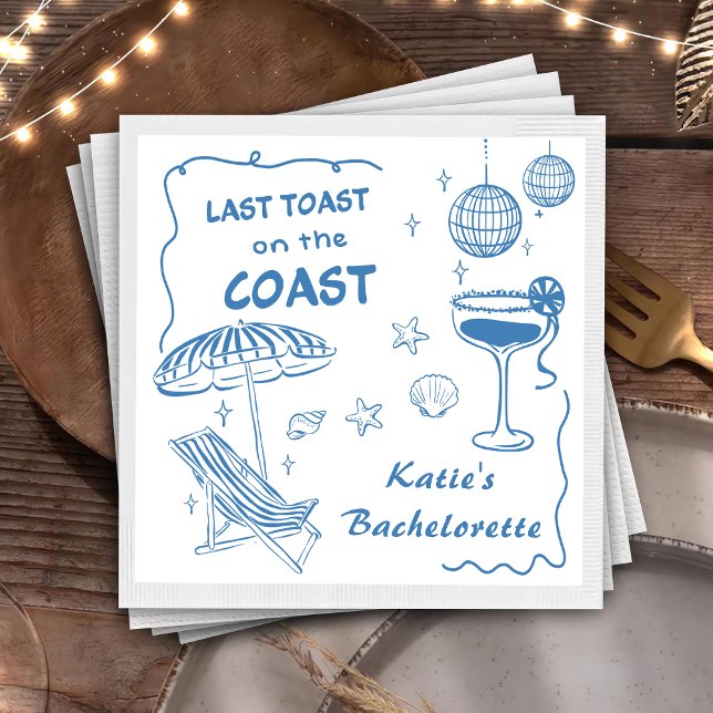 Last Toast Coast Beach Blue Bachelorette Party Paper Dinner Napkins (Creator Uploaded)