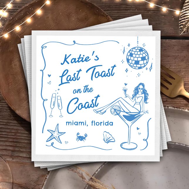 Last Toast Coast Beach Blue Bachelorette Party Paper Dinner Napkins (Creator Uploaded)