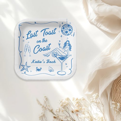 Last Toast Coast Beach Blue Bachelorette Party Paper Plates