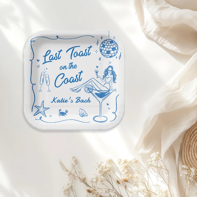Last Toast Coast Beach Blue Bachelorette Party Paper Plates (Creator Uploaded)