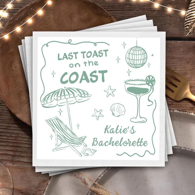 Last Toast Coast Beach Green Bachelorette Party Paper Dinner Napkins (Creator Uploaded)