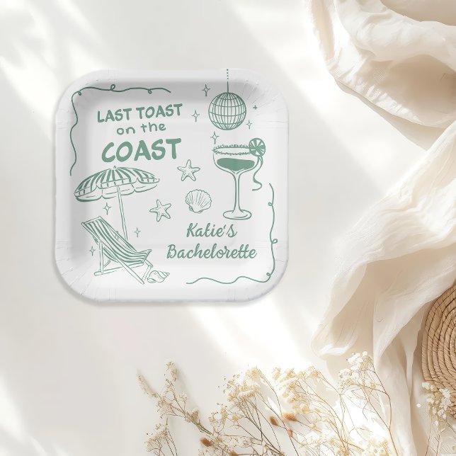 Last Toast Coast Beach Green Bachelorette Party Paper Plates (Creator Uploaded)