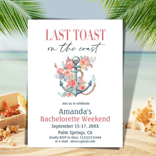 Last Toast Coastal Bachelorette Weedkend Itinerary Invitation