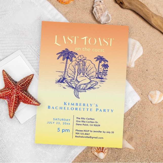 Last Toast Cowgirl Mermaid Bachelorette Party Gold Foil Invitation (Creator Uploaded)