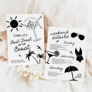 Last Toast Hand Drawn Bachelorette Weekend  Invitation