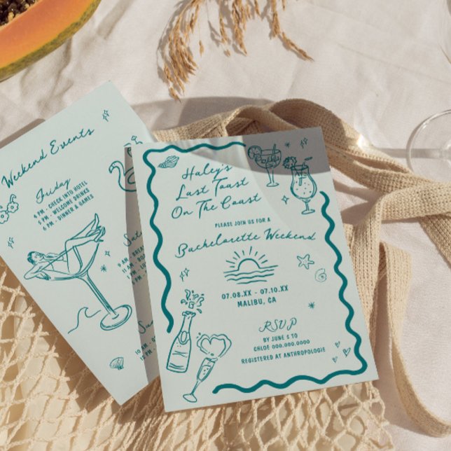 Last Toast On The Coast Aqua Bachelorette Weekend Invitation (Creator Uploaded)