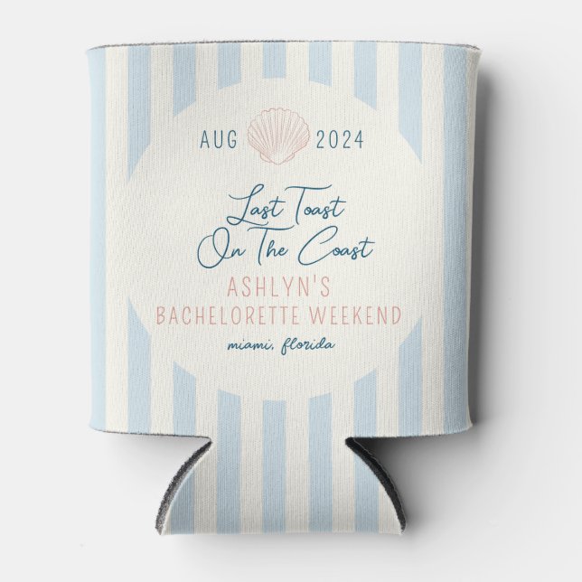 Last Toast On the Coast Bachelorette Can Cooler (Front)
