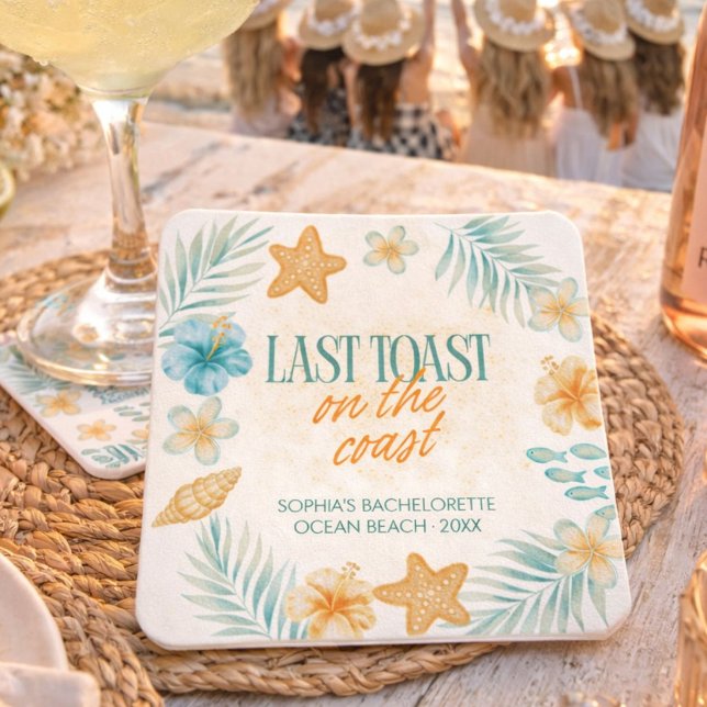 Last Toast on the Coast Bachelorette Customized Square Paper Coaster (Creator Uploaded)