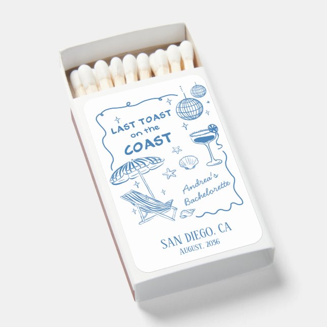 Last Toast on the Coast Bachelorette Favor Matchboxes (Front Open)