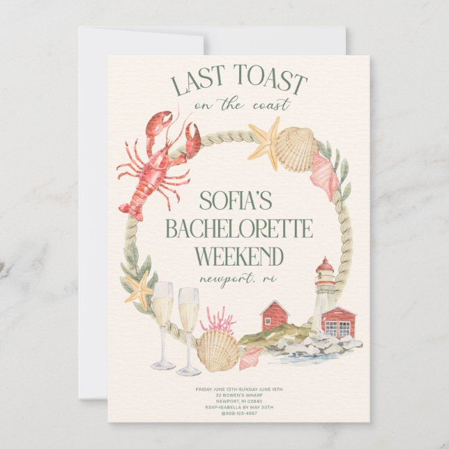 Last Toast on the Coast Bachelorette Invite (Front)