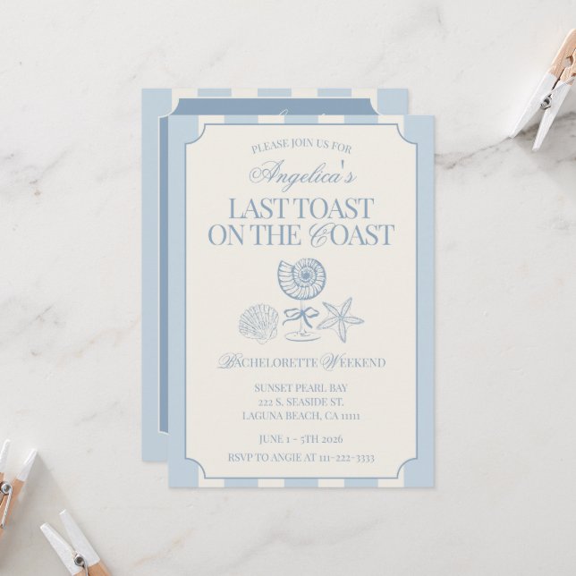 Last Toast on the Coast Bachelorette Itinerary and Invitation (Front/Back In Situ)