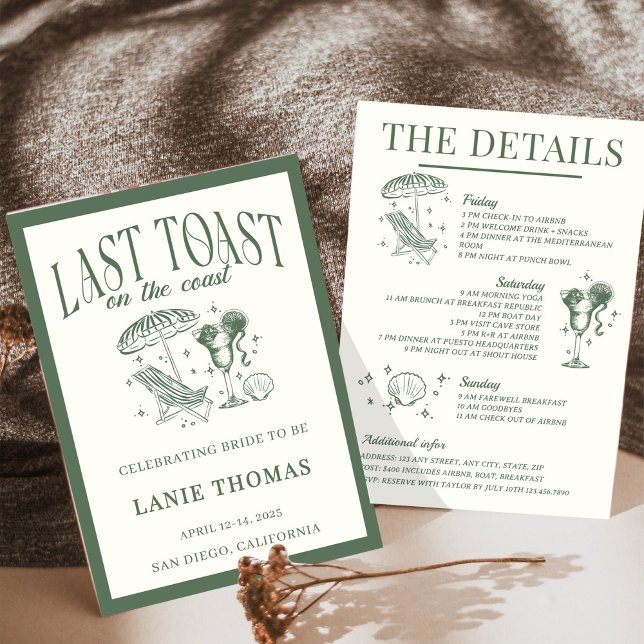 Last Toast on the Coast Bachelorette Itinerary Invitation (Creator Uploaded)