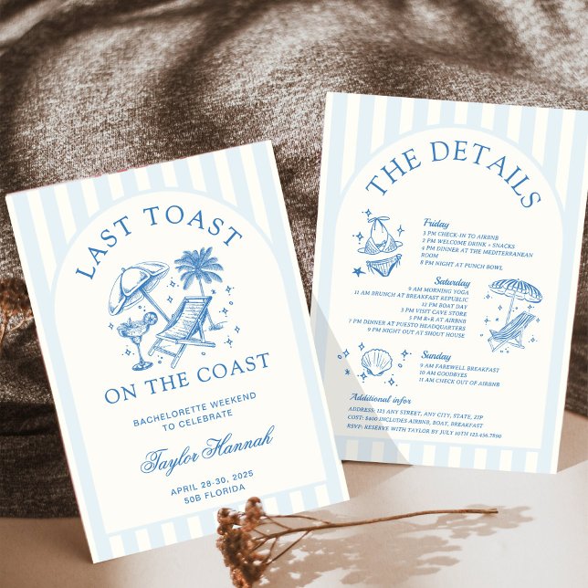 Last Toast on the Coast Bachelorette Itinerary Invitation (Creator Uploaded)