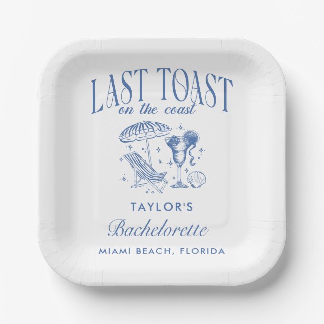 Last Toast on the Coast Bachelorette Paper Plates (Front)