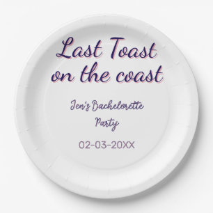 LAST TOAST ON THE COAST BACHELORETTE PARTY BLUE PE PAPER PLATES