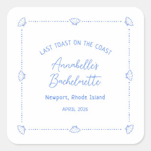 Last Toast on the Coast Bachelorette Party Blue Square Sticker