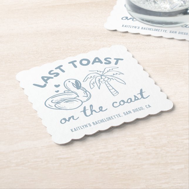 Last Toast on the Coast Bachelorette Party Coaster (Angled)