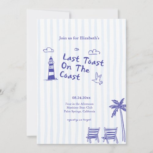 Last Toast On The Coast Bachelorette Party Invitation