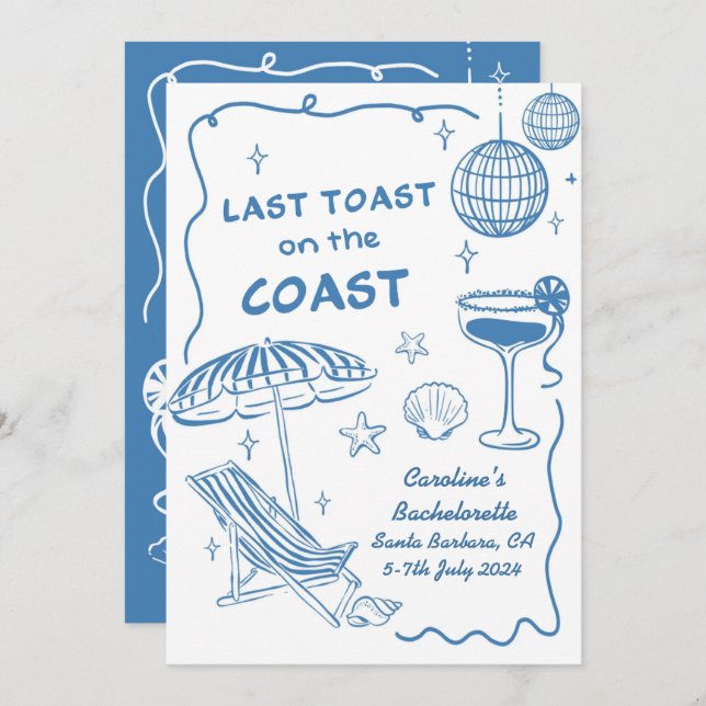 Last Toast On The Coast Bachelorette Party Invitation (Front/Back)