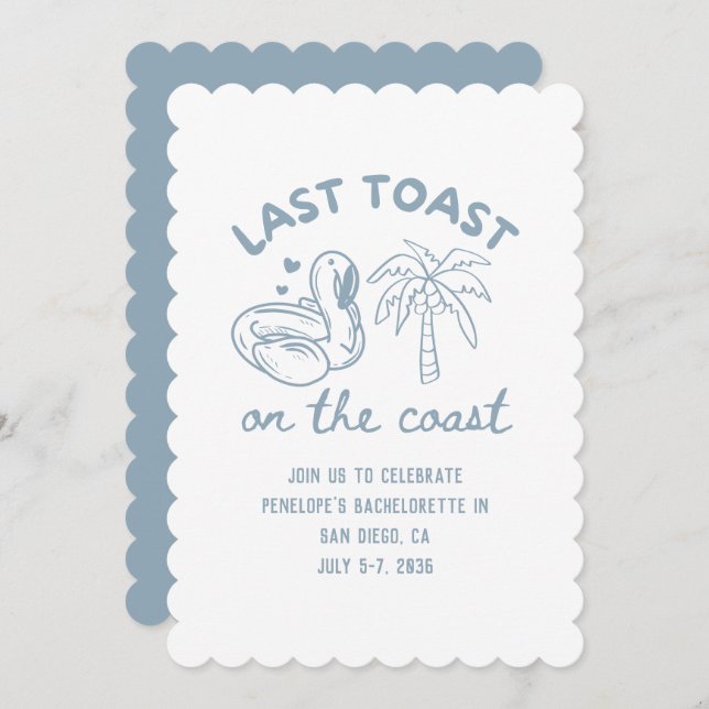 Last Toast on the Coast Bachelorette Party Invite (Front/Back)
