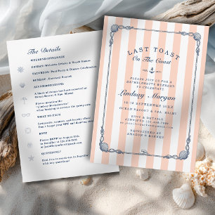 Last Toast on the Coast! Bachelorette Stripe Invitation