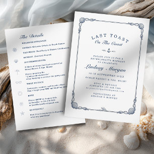 Last Toast on the Coast! Bachelorette Stripe  Invitation