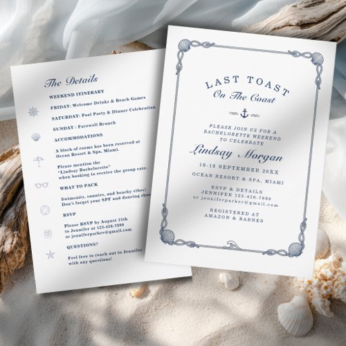 Last Toast on the Coast! Bachelorette Stripe Invitation