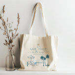 Last Toast on the Coast Bachelorette Tote Bag<br><div class="desc">Get the party started with this "last toast on the coast" bachelorette tote bags. Load up with favors for your girls and they can enjoy the bag at the beach. This design features a relaxing beach scene with two beach chairs and swaying palm trees. Modern elegant fonts make this perfect...</div>