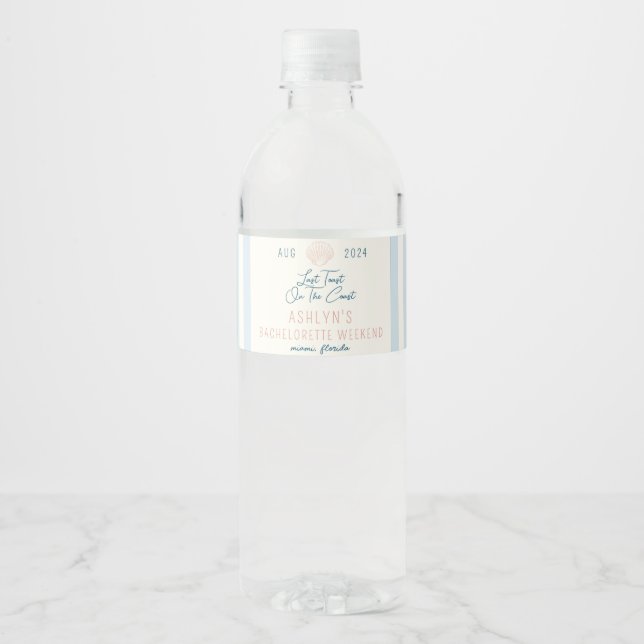 Last Toast On the Coast Bachelorette Water Bottle Label (Front)