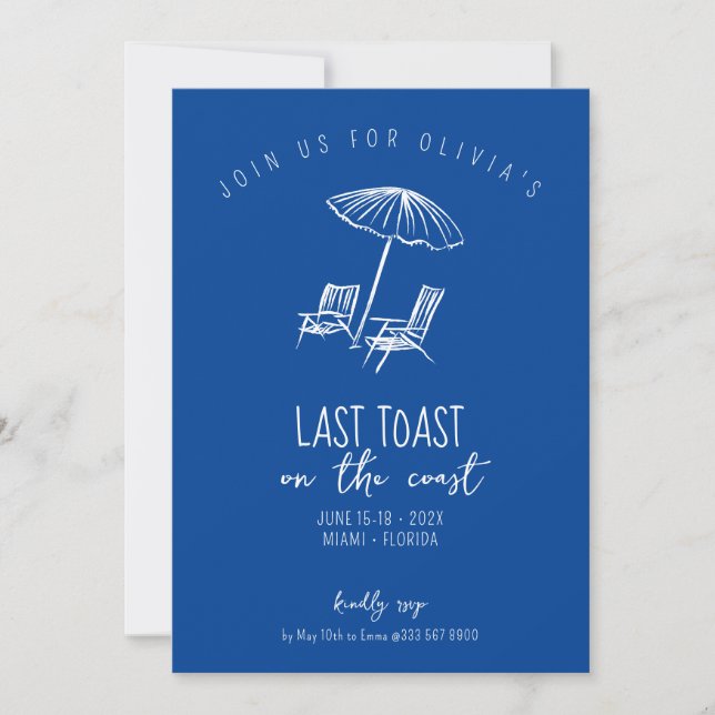 Last toast on the coast bachelorette weekend invitation (Front)